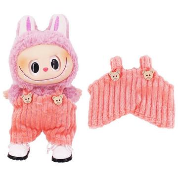 Gestreifter Bär Lätzchen Overall für Labubu Mini Figur 17cm - Rosa