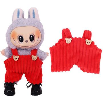 Gestreifter Bär Latzhose für Labubu Mini Figur 17cm - Rot