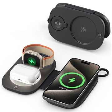 T5 3-in-1 faltbares kabelloses Reise-Ladegerät 15W - Schwarz