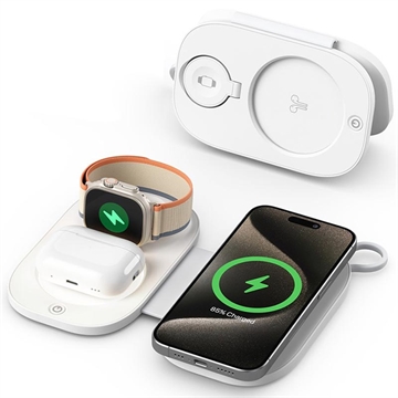 T5 3-in-1 faltbares kabelloses Reise-Ladegerät 15W - Weiß