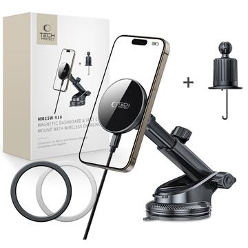 Tech-Protect MM15W-V10 MagSafe Armaturenbrett- und Lüftungshalterung fürs Auto / Wireless Ladegerät - 15W - Schwarz