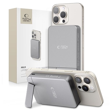 Tech-Protect PB15 LifeMag 10000mAh Magnetische drahtlose Power Bank mit Ständer - 15W - Grau