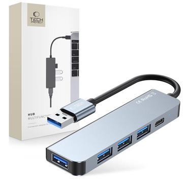 Tech-Protect V0 5-in-1 USB-A Hub - 3xUSB 2.0, USB 3.0, USB-C PD - Grau