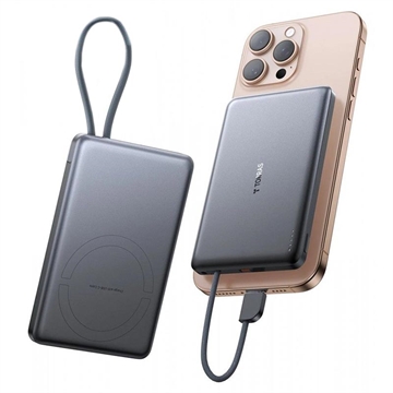 Torras Mini Slim PD Power Bank mit integriertem USB-C Kabel - 10000mAh - Grau