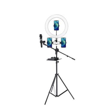 UN-700 10\'\' LED Ringlicht mit Stativ Stand Sound Card Tray und 3 Telefonhalterungen für Selfie YouTube Video Fotografie Makeup