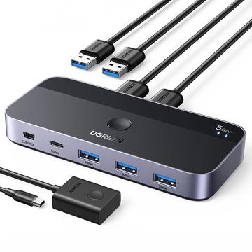Ugreen USB 3.0 2-in-4 Switch 2x USB-A Eingang, 3x USB-A + 1x USB-C Ausgang - Schwarz