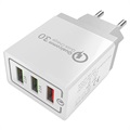 Universal 3-Port Schnell USB-ladegerät mit QC3.0 - 18W - Weiß / Grau