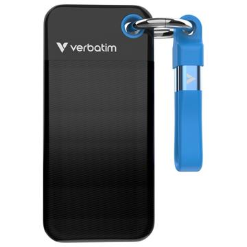 Verbatim 32191 Pocket SSD mit Schlüsselanhänger - 1TB, USB 3.2 Gen.2-Kabel - Schwarz / Blau