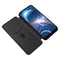 HTC Desire 22 Pro Wallet Schutzhülle - Karbonfaser - Schwarz
