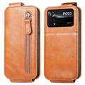 Zipper Pocket Xiaomi Poco X4 Pro 5G Vertikales Flip Hülle - Braun