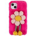 3D Plush Pelziger Winter iPhone 14 Plus TPU Hülle - Hot Pink-Blumen