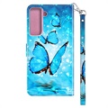 Wonder Series Samsung Galaxy S21 5G Wallet Hülle - Blau Schmetterling