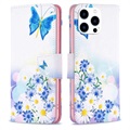 Wonder Serie iPhone 14 Pro Wallet Hülle - Blau Schmetterling