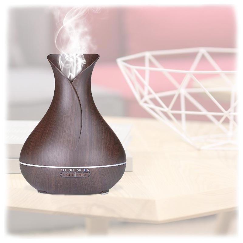 Luftbefeuchter mit Holzstruktur und Buntem LED-Licht - 550ml