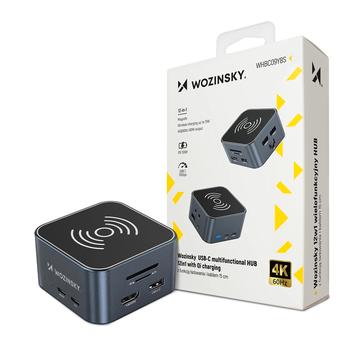 Wozinsky WHBC09Y8S Multifunktionaler 12-in-1-USB-C-Hub mit 15W drahtloser Ladung - Grau