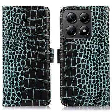 Xiaomi 14T Crocodile Serie Lederhülle mit Geldbörse mit RFID - Grün