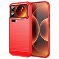 Xiaomi 17 Pro Max Gebürstete TPU Hülle - Karbonfaser - rot
