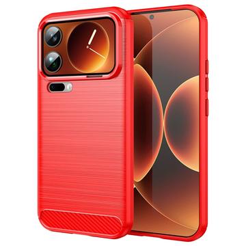 Xiaomi 17 Pro Max Gebürstete TPU Hülle - Karbonfaser - rot