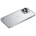 iPhone 13 Pro Max Metall Bumper mit Panzerglas Rückseite - Silber