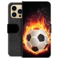 iPhone 13 Pro Max Premium Schutzhülle mit Geldbörse - Fußball Flamme