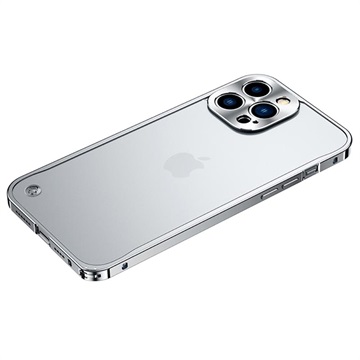 iPhone 13 Pro Metall Bumper mit Panzerglas Rückseite - Silber