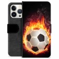 iPhone 13 Pro Premium Schutzhülle mit Geldbörse - Fußball Flamme