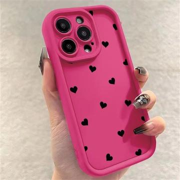 iPhone 14 Pro Max Herz-Muster stoßfest TPU Hülle mit erhöhten Kanten - Hot Pink