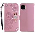 iPhone 14 Pro Eule Strass Wallet Case - Rose Gold