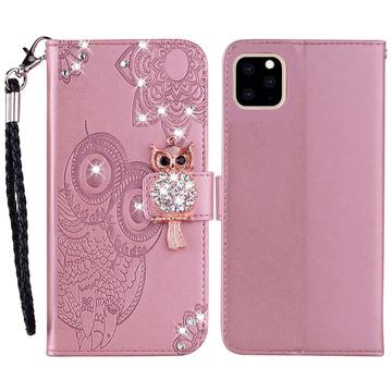 iPhone 14 Pro Eule Strass Wallet Case - Rose Gold