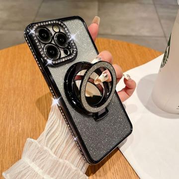 iPhone 15 Pro Max Glam Magnetische Hybridhülle mit Spiegel - Schwarz