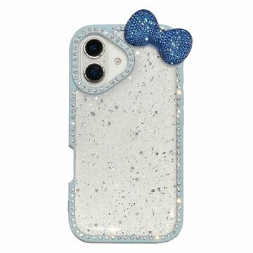 iPhone 16 Schleife & Strass Epoxy Hülle - Blau