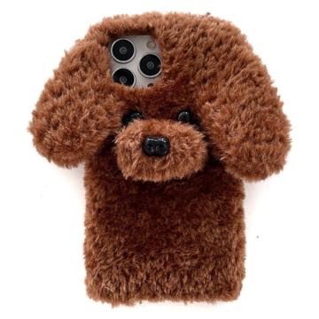 iPhone 16 Pro Niedliche Plüschhülle in Teddy-Hundeform - Braun