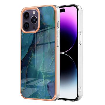 iPhone 16 Pro Galvanisierte IMD TPU-Hülle mit Marmormuster - Grün