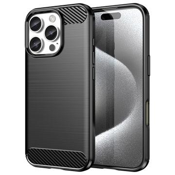 iPhone 16 Pro Max Gebürstete TPU Hülle - Karbonfaser - Schwarz