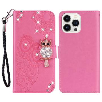 iPhone 16 Pro Max Eule Strass Wallet Hülle - Hot Pink