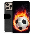 iPhone 16 Pro Max Premium Schutzhülle mit Geldbörse - Fußball Flamme