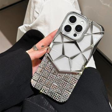 iPhone 16 Pro Max Strass Geometrisches Diamant-Muster Hülle - Silber