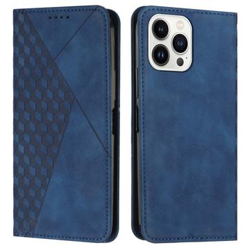 iPhone 16 Pro Max Brieftaschenhülle mit Rautenmuster mit Magnetverschluss - Blau