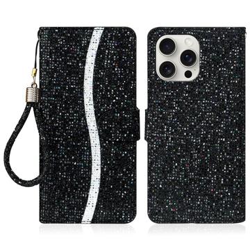 iPhone 16 Pro Max Stilvolle Glitzer Wallet Hülle - Schwarz