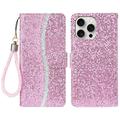 iPhone 16 Pro Max Stilvolle Glitzer Wallet Hülle - Rosa