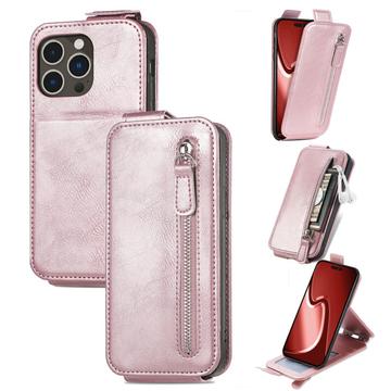 iPhone 16 Pro Max Zipper Pocket Vertikales Flip Hülle - Roségold