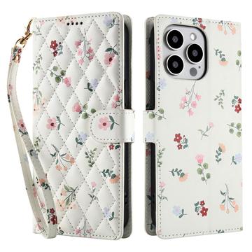 iPhone 16 Pro Rhombisches Blumen Wallet Hülle - Rosen