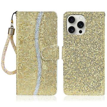 iPhone 16 Pro Stilvolle Glitzer Wallet Hülle - Gold