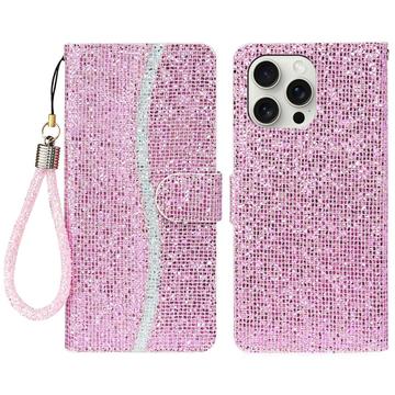 iPhone 16 Pro Stilvolle Glitzer Wallet Hülle - Rosa