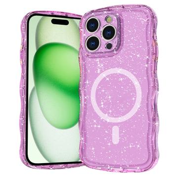 iPhone 16 Pro Wave-Edge Laser Glitter MagSafe Hülle - Durchscheinendes Rosa