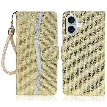 iPhone 16 Stilvolle Glitzer Wallet Hülle - Gold