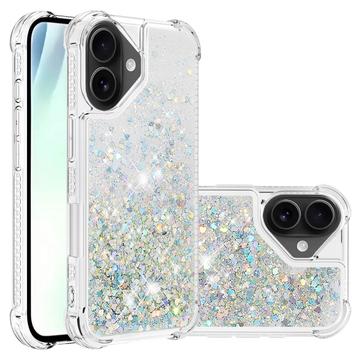 iPhone 17 Glitter Quicksand TPU Hülle - Silber Herzen