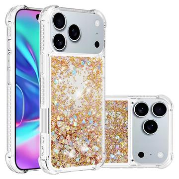 iPhone 17 Pro Glitter Quicksand TPU Hülle - Goldene Herzen
