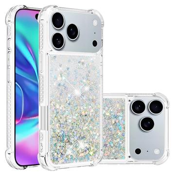 iPhone 17 Pro Glitter Quicksand TPU Hülle - Silber Herzen