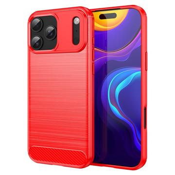 iPhone 17 Pro Max Gebürstete TPU Hülle - Karbonfaser - rot